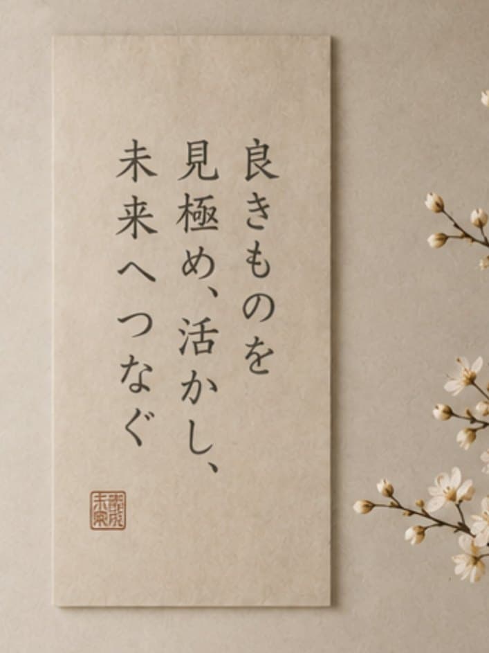 A calligraphy scroll on cream paper beside white blossom